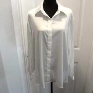 New-No Tag Escaler White Satin Long Sleeve Blouse Sz:XL